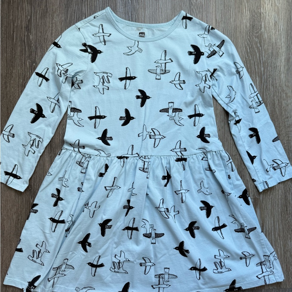 NWOT Tea Collection Long Sleeve Dress Blue Bird Print